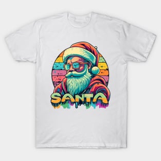 Retro Vintage Santa Claus Vibrant Graffiti Style Men T-Shirt